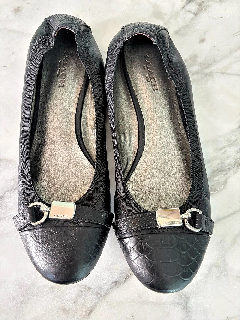 COACH Black Buckle Flats